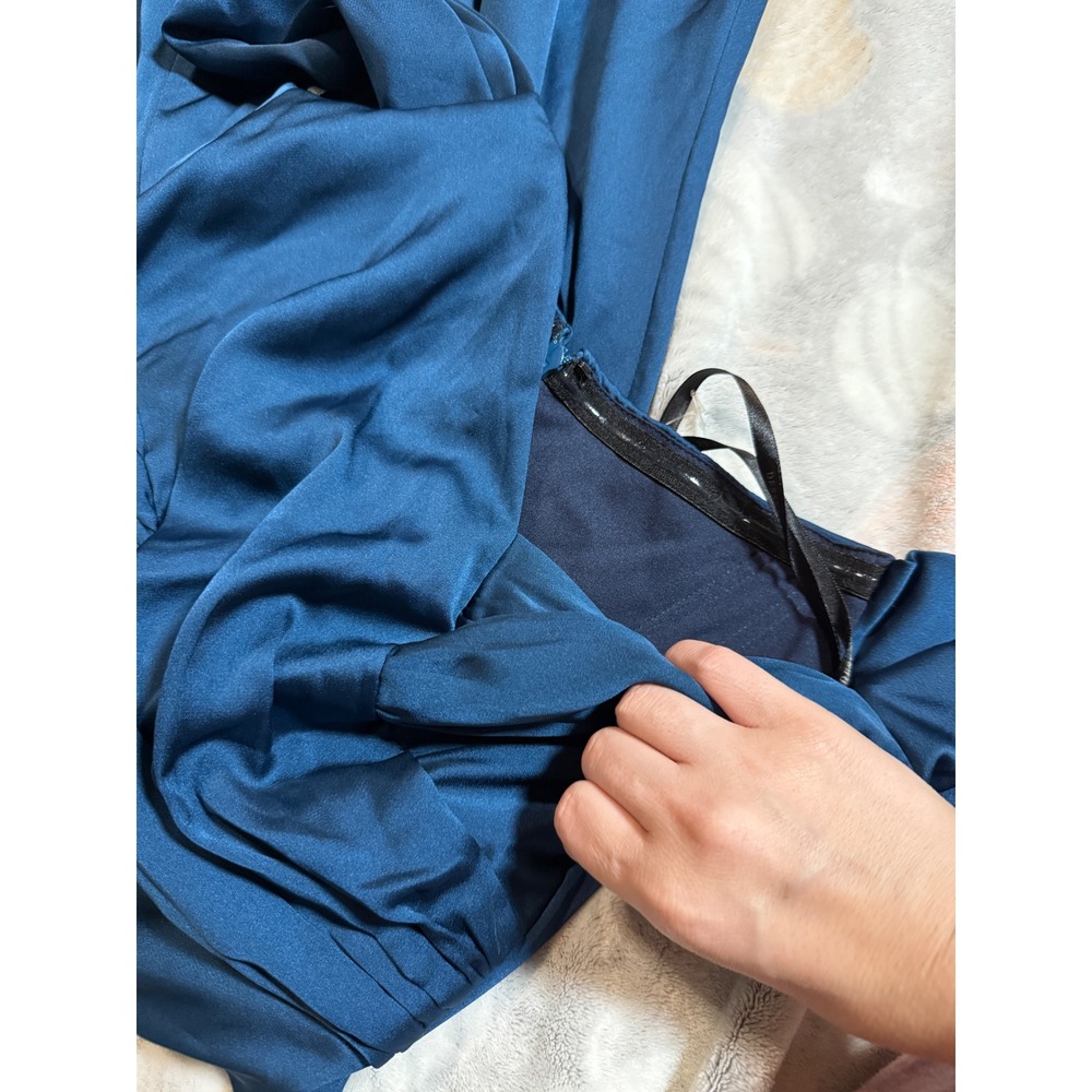 NWT Dessy Dress Size 0 OFF-THE-SHOULDER DRAPED NECKLINE MAXI Atlantic Blue‎ - Picture 12 of 12